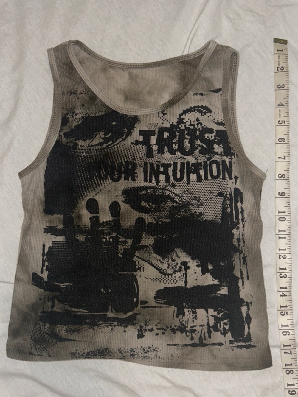 ROMWE Taupe Tank Top with Black Graphic Print